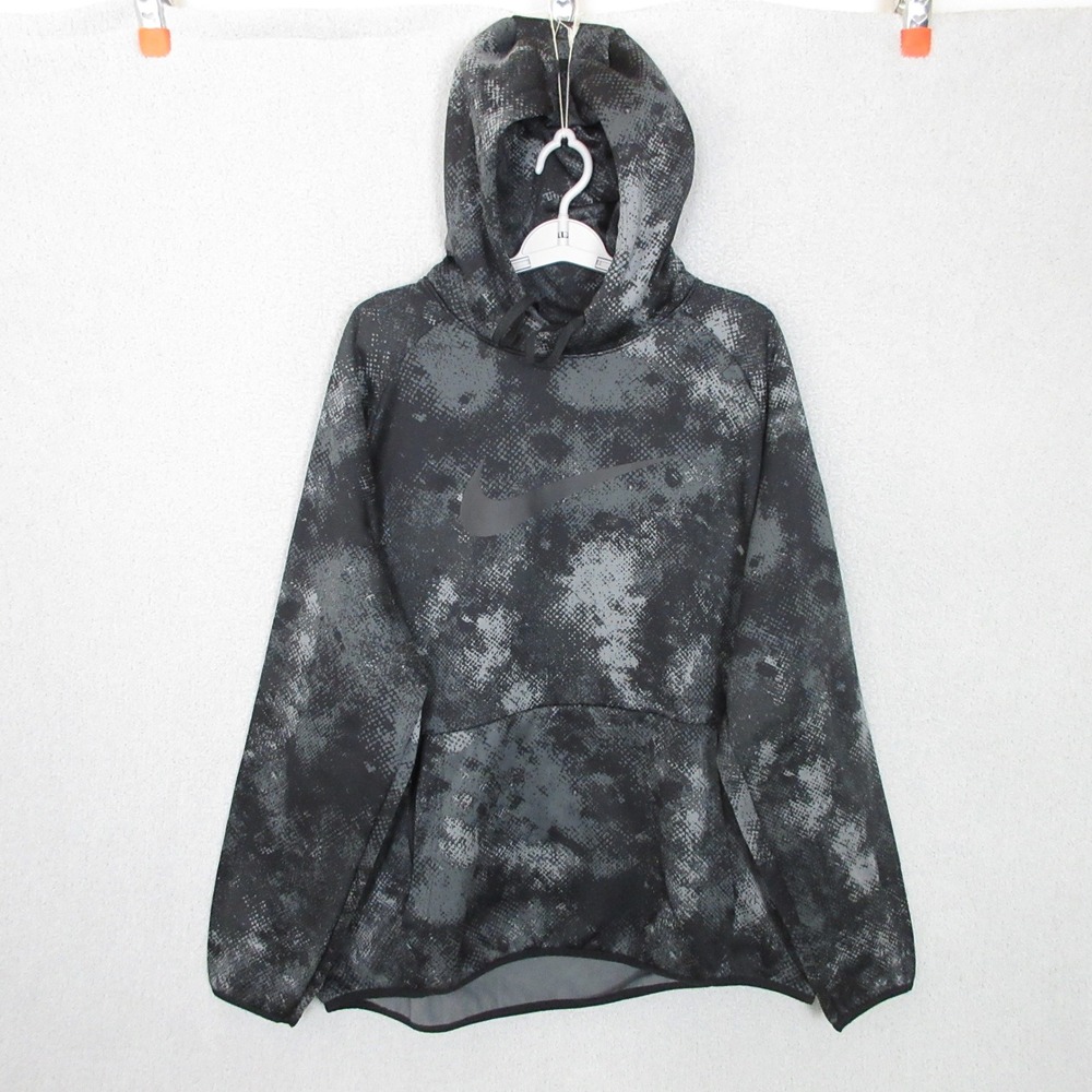 Nike Therma-FIT Men's Black/Gray Camo Fleece Pullover Hoodie Pockets Size XL
